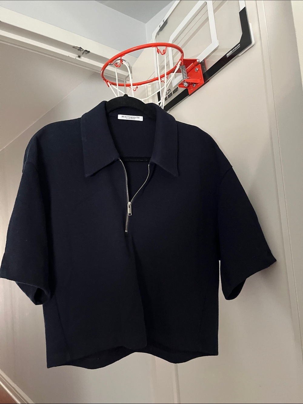 Dark Navy Zip Polo Top